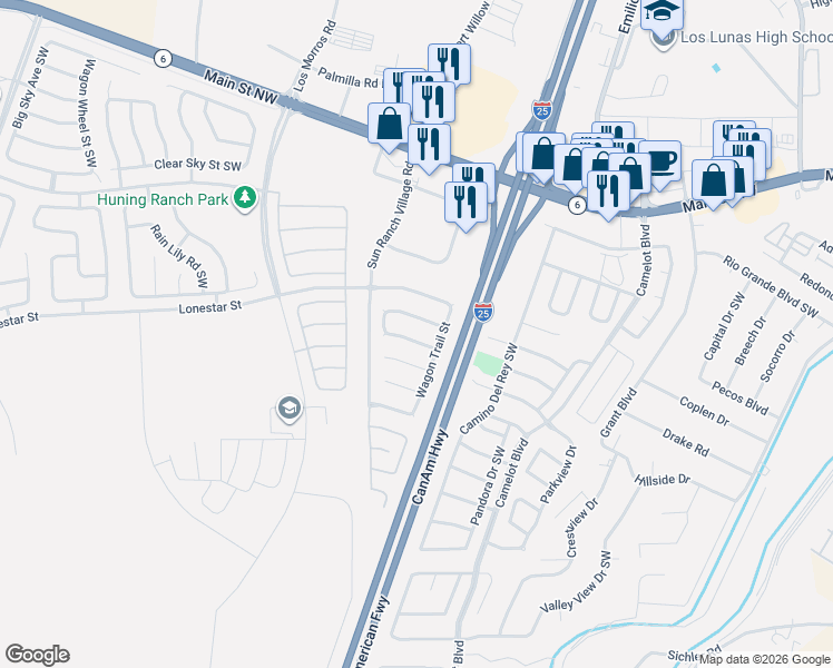 map of restaurants, bars, coffee shops, grocery stores, and more near 2240 Longhorn Street in Los Lunas