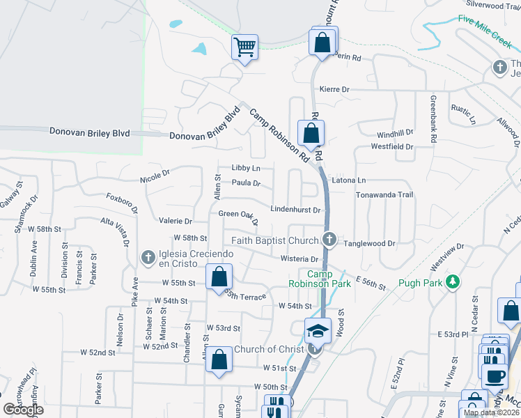 map of restaurants, bars, coffee shops, grocery stores, and more near 5813 Wisteria Court in North Little Rock