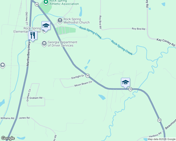 map of restaurants, bars, coffee shops, grocery stores, and more near 1017 Georgia 95 in Rock Spring