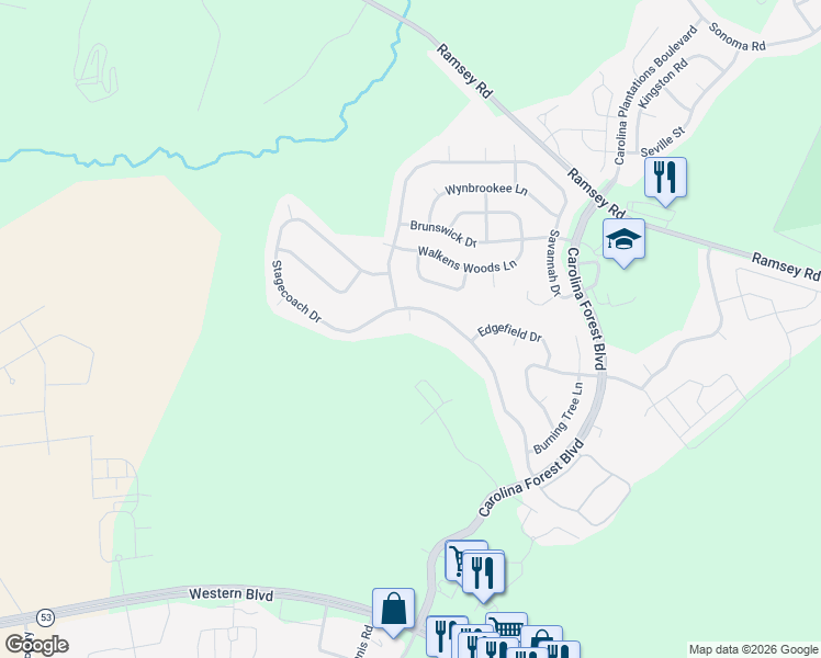 map of restaurants, bars, coffee shops, grocery stores, and more near 104 Highwood Court in Jacksonville