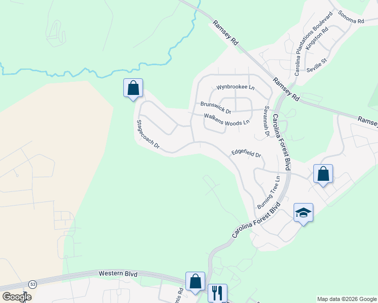 map of restaurants, bars, coffee shops, grocery stores, and more near 104 Highwood Court in Jacksonville