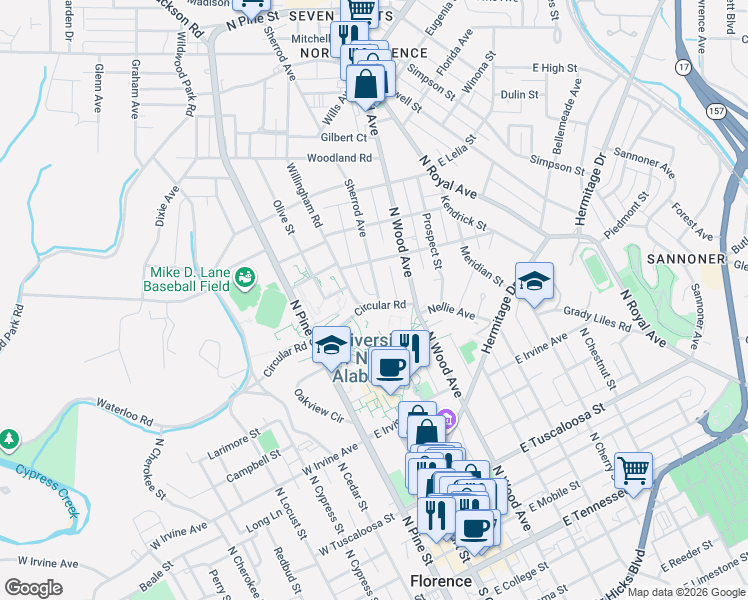 map of restaurants, bars, coffee shops, grocery stores, and more near 1 Harrison Plaza in Florence