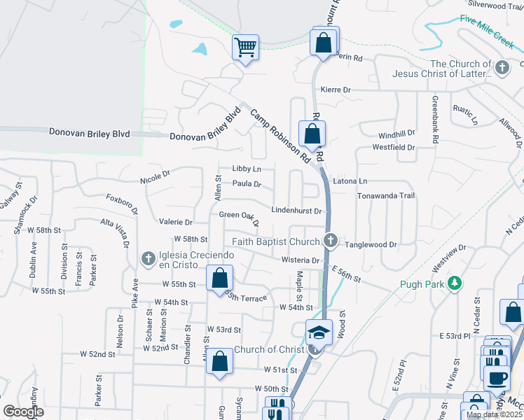 map of restaurants, bars, coffee shops, grocery stores, and more near 5813 Wisteria Court in North Little Rock