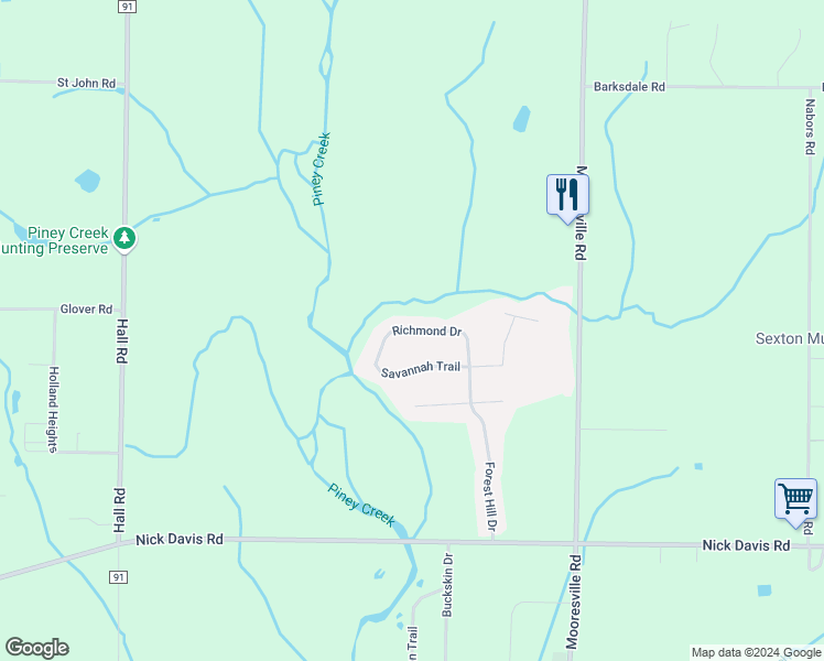 map of restaurants, bars, coffee shops, grocery stores, and more near 24600 Richmond Drive in Athens