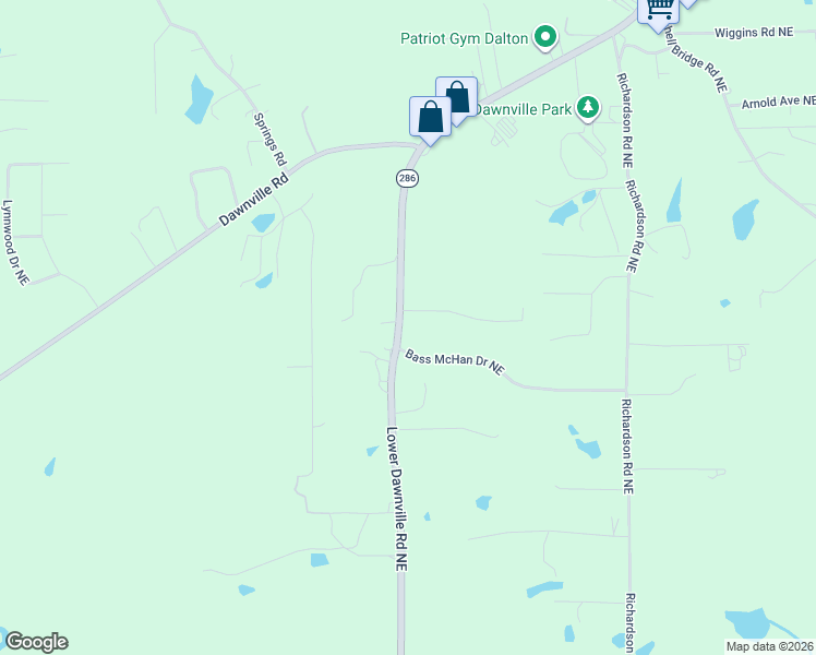 map of restaurants, bars, coffee shops, grocery stores, and more near 631 Lower Dawnville Road Northeast in Dalton