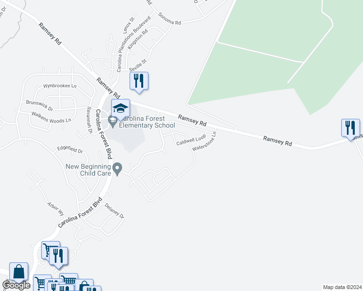 map of restaurants, bars, coffee shops, grocery stores, and more near 430 Caldwell Loop in Jacksonville