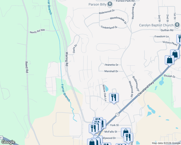 map of restaurants, bars, coffee shops, grocery stores, and more near 1898 North Summit Drive in Dalton