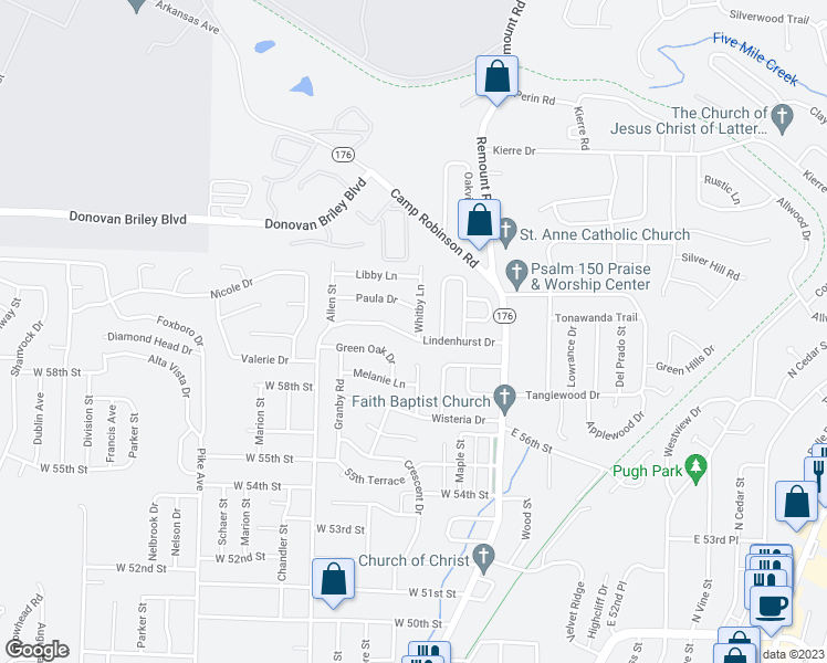 map of restaurants, bars, coffee shops, grocery stores, and more near 400 Lindenhurst Drive in North Little Rock