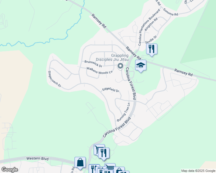 map of restaurants, bars, coffee shops, grocery stores, and more near 206 Edgefield Drive in Jacksonville