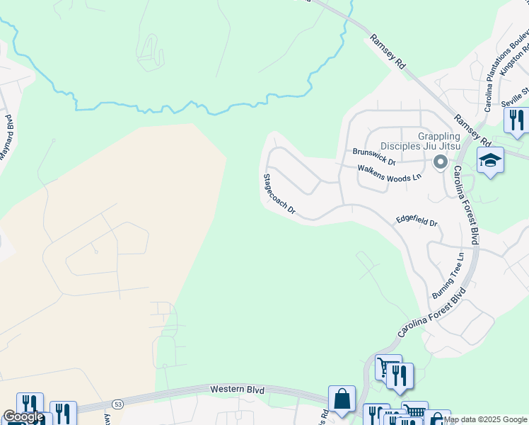 map of restaurants, bars, coffee shops, grocery stores, and more near 105 Kingswood Court in Jacksonville