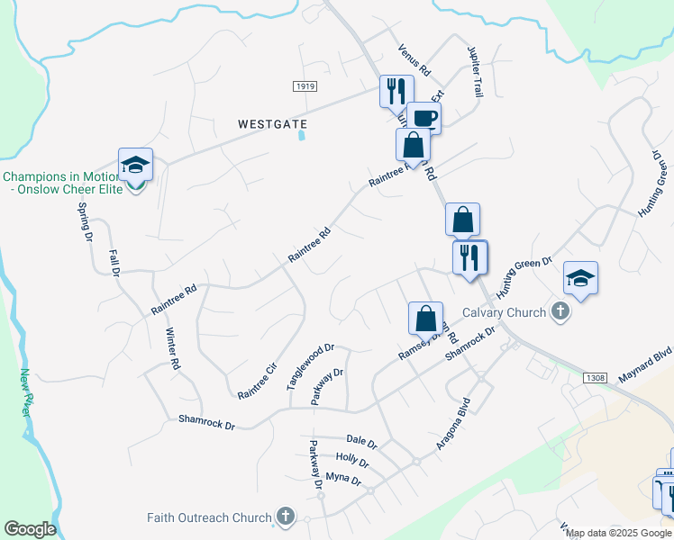 map of restaurants, bars, coffee shops, grocery stores, and more near 216 Stone Point Lane in Jacksonville