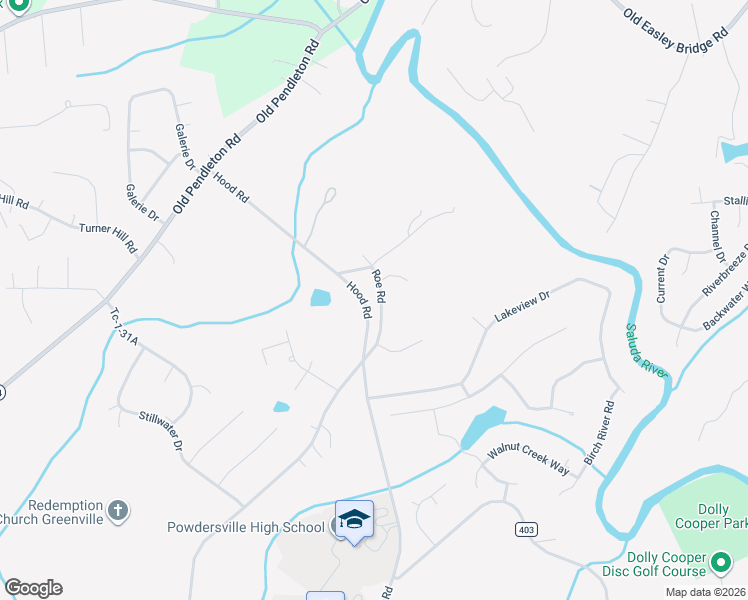 map of restaurants, bars, coffee shops, grocery stores, and more near 416 Hood Road in Powdersville