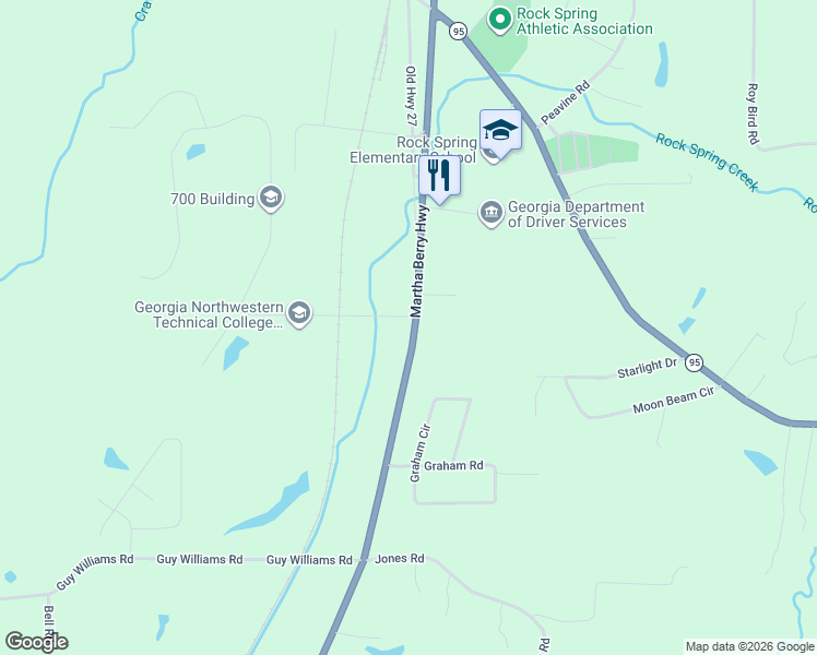 map of restaurants, bars, coffee shops, grocery stores, and more near 27 Bicentennial Trail in Rock Spring