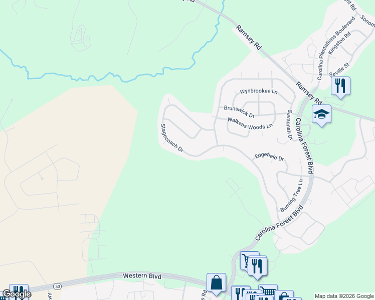 map of restaurants, bars, coffee shops, grocery stores, and more near 616 Stagecoach Drive in Jacksonville