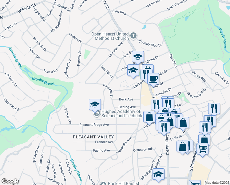 map of restaurants, bars, coffee shops, grocery stores, and more near 307 Long Hill Street in Greenville