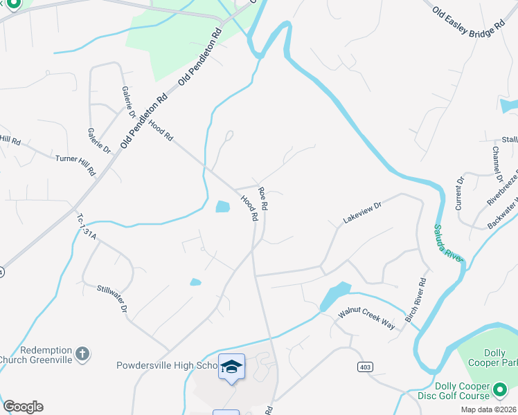 map of restaurants, bars, coffee shops, grocery stores, and more near 416 Hood Road in Powdersville