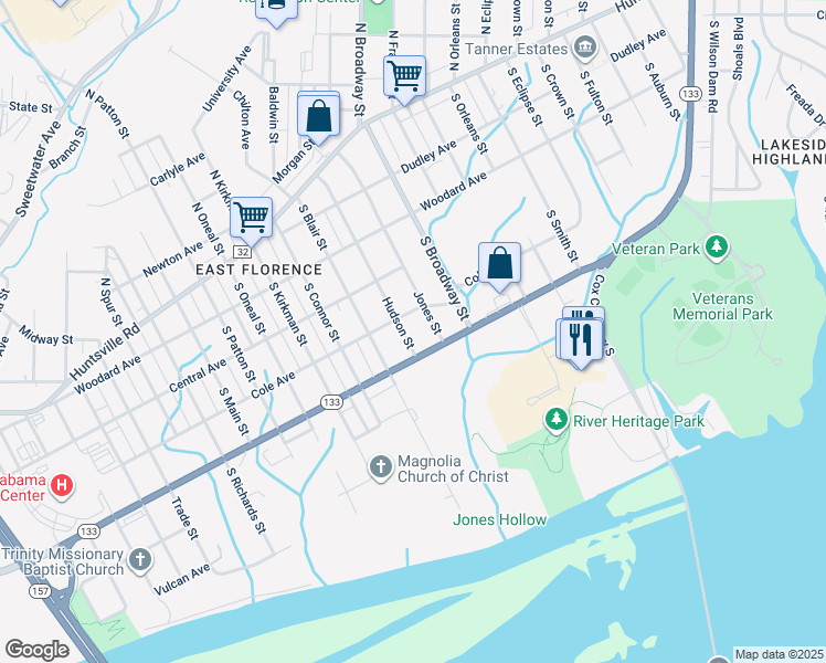 map of restaurants, bars, coffee shops, grocery stores, and more near 3006 Cole Avenue in Florence