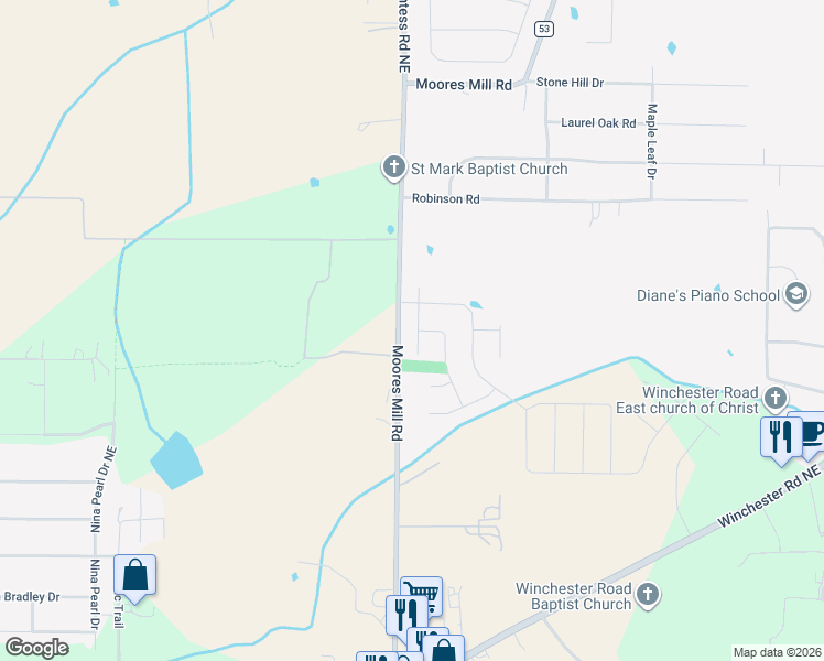 map of restaurants, bars, coffee shops, grocery stores, and more near 200 Oracle Circle in Huntsville