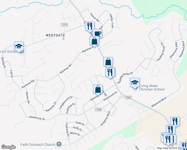 map of restaurants, bars, coffee shops, grocery stores, and more near 200 Cedar Creek Drive in Jacksonville