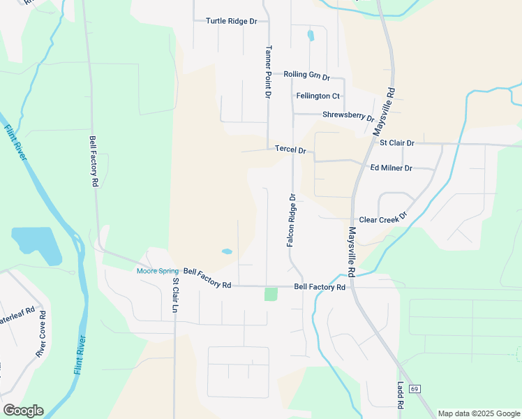 map of restaurants, bars, coffee shops, grocery stores, and more near 124 Hedge Lane in Huntsville