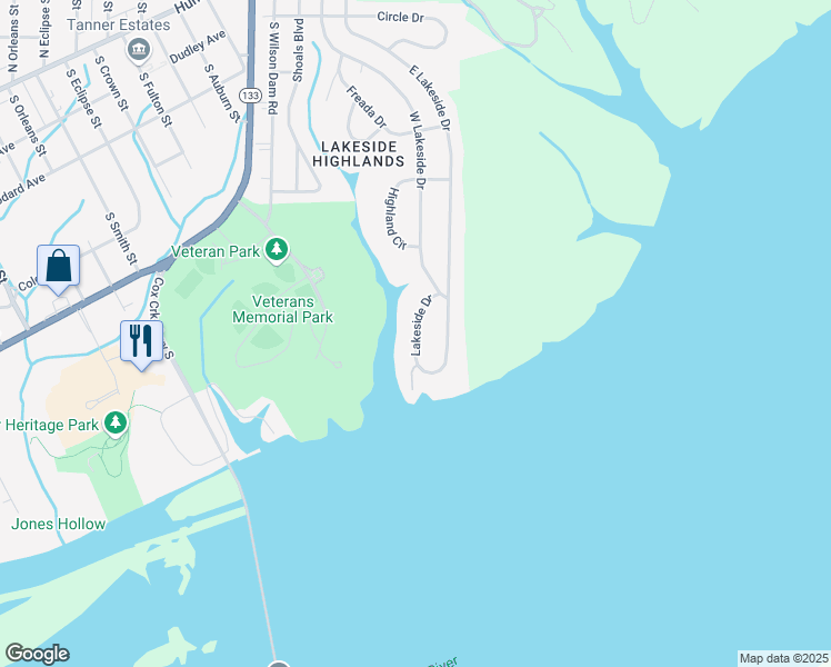 map of restaurants, bars, coffee shops, grocery stores, and more near 733 Lakeside Drive in Florence