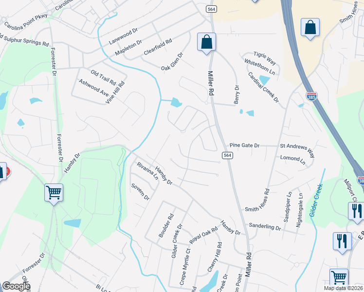 map of restaurants, bars, coffee shops, grocery stores, and more near 14 Parkhaven Way in Greenville