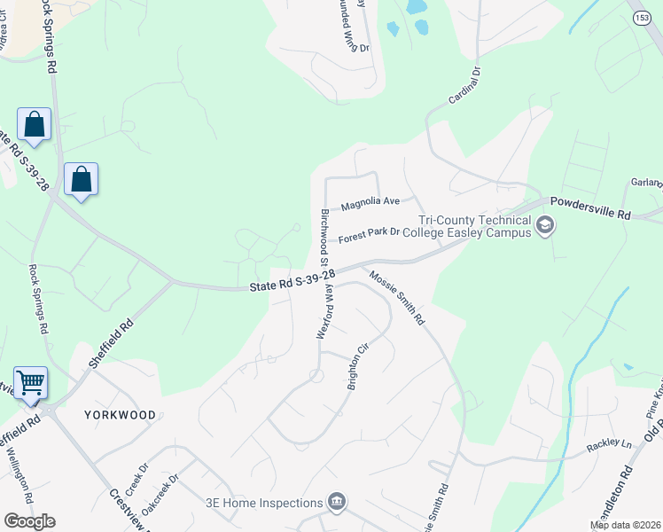 map of restaurants, bars, coffee shops, grocery stores, and more near 1509 Powdersville Road in Easley