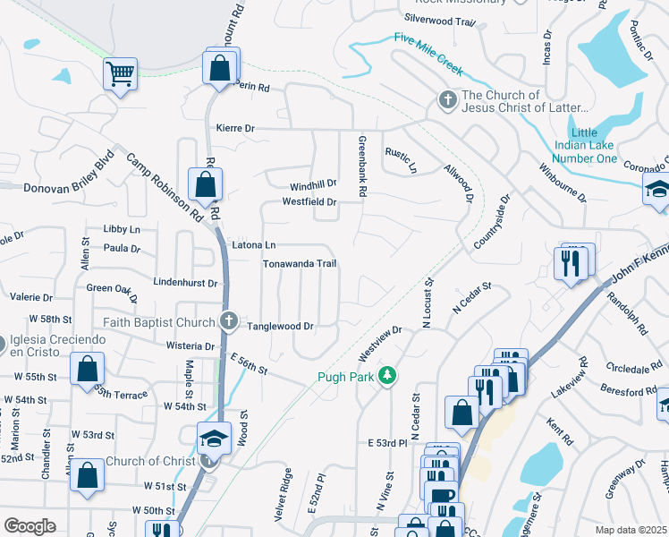 map of restaurants, bars, coffee shops, grocery stores, and more near 504 Tonawanda Trail in North Little Rock