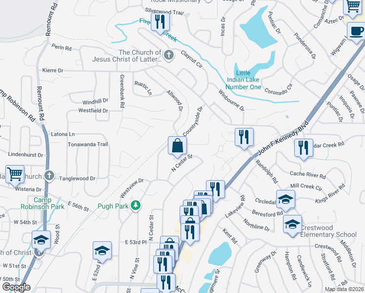 map of restaurants, bars, coffee shops, grocery stores, and more near 5908 North Locust Street in North Little Rock