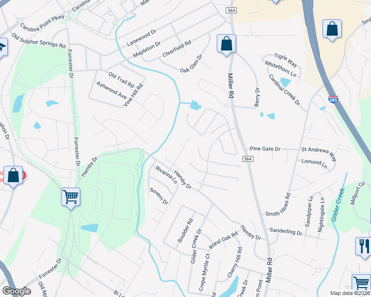 map of restaurants, bars, coffee shops, grocery stores, and more near 232 Barbours Lane in Greenville