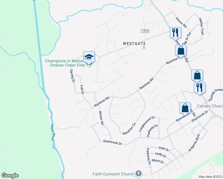 map of restaurants, bars, coffee shops, grocery stores, and more near 106 Windy Bluff Court in Jacksonville