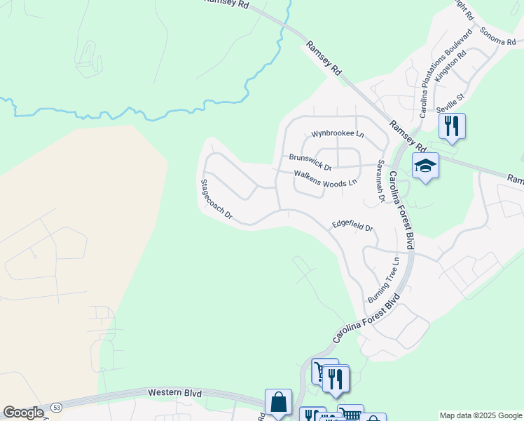 map of restaurants, bars, coffee shops, grocery stores, and more near 604 Stagecoach Drive in Jacksonville