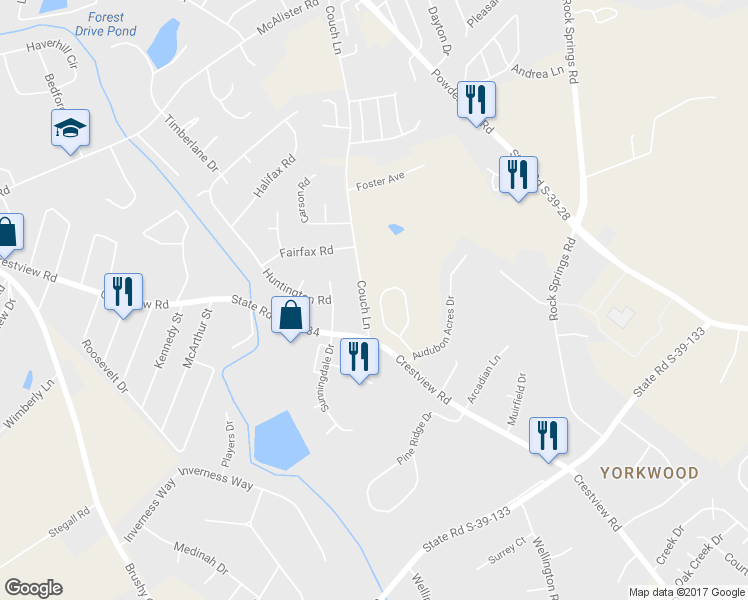 map of restaurants, bars, coffee shops, grocery stores, and more near 225 Chickadee Trail in Easley
