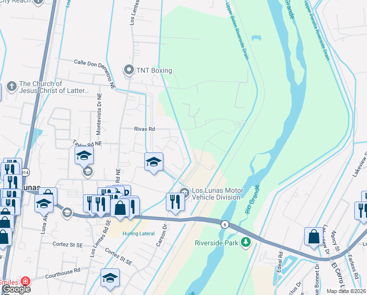 map of restaurants, bars, coffee shops, grocery stores, and more near 454 Diana Drive in Los Lunas
