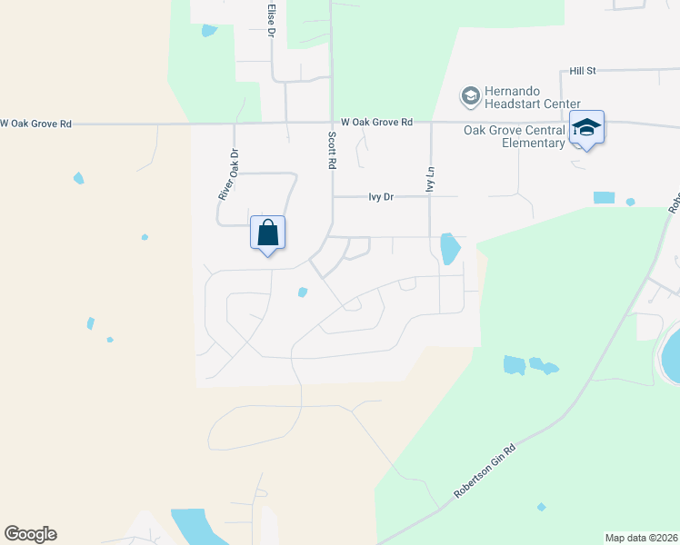map of restaurants, bars, coffee shops, grocery stores, and more near 3398 Pettingill Way in Hernando