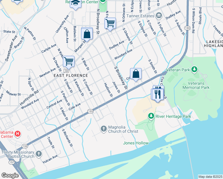 map of restaurants, bars, coffee shops, grocery stores, and more near 3006 Cole Avenue in Florence