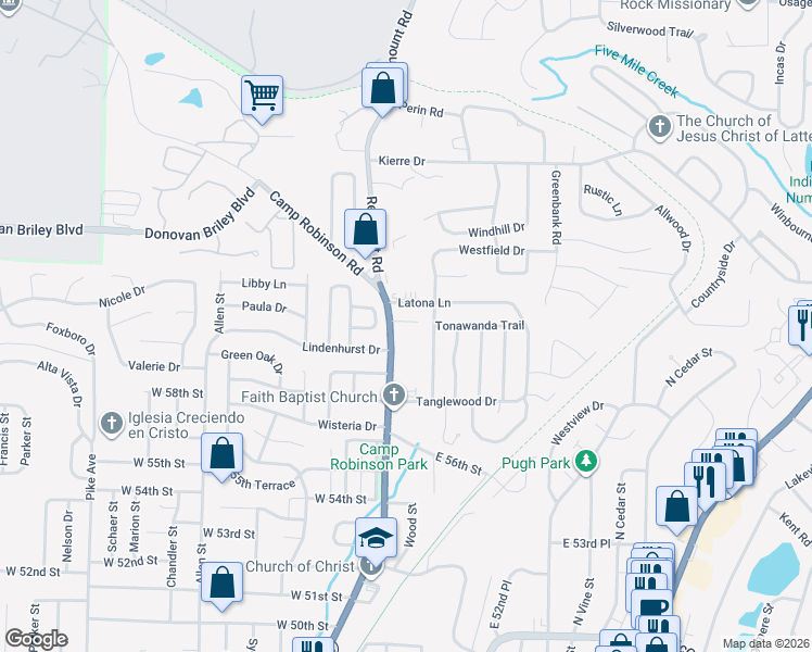 map of restaurants, bars, coffee shops, grocery stores, and more near 5732 Camp Robinson Road in North Little Rock