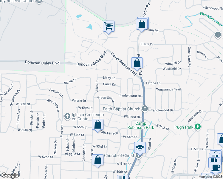 map of restaurants, bars, coffee shops, grocery stores, and more near 512 Lindenhurst Drive in North Little Rock