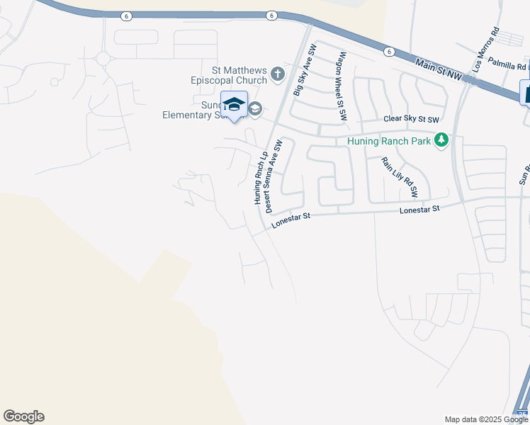 map of restaurants, bars, coffee shops, grocery stores, and more near 1021 Desert Senna Avenue Southwest in Los Lunas