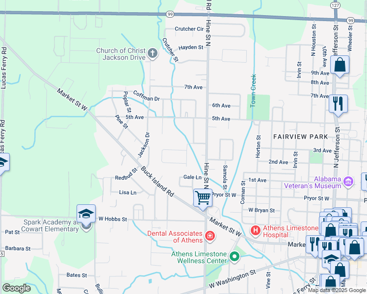 map of restaurants, bars, coffee shops, grocery stores, and more near 1300 Aston Street in Athens