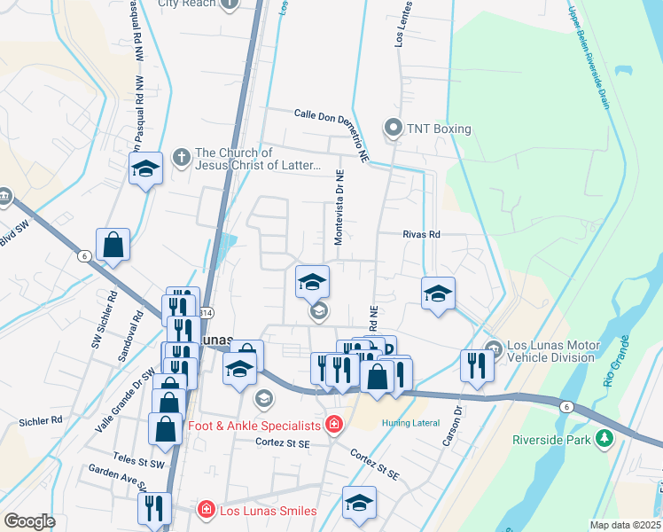 map of restaurants, bars, coffee shops, grocery stores, and more near 533 Taylor Road Northeast in Los Lunas