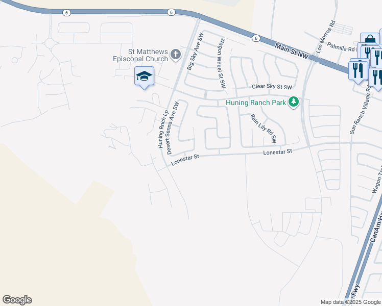 map of restaurants, bars, coffee shops, grocery stores, and more near 3321 Prairie Sage Street Southwest in Los Lunas