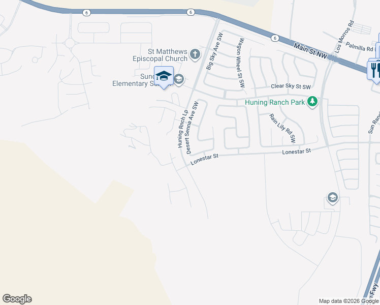 map of restaurants, bars, coffee shops, grocery stores, and more near 1000 Desert Senna Avenue Southwest in Los Lunas