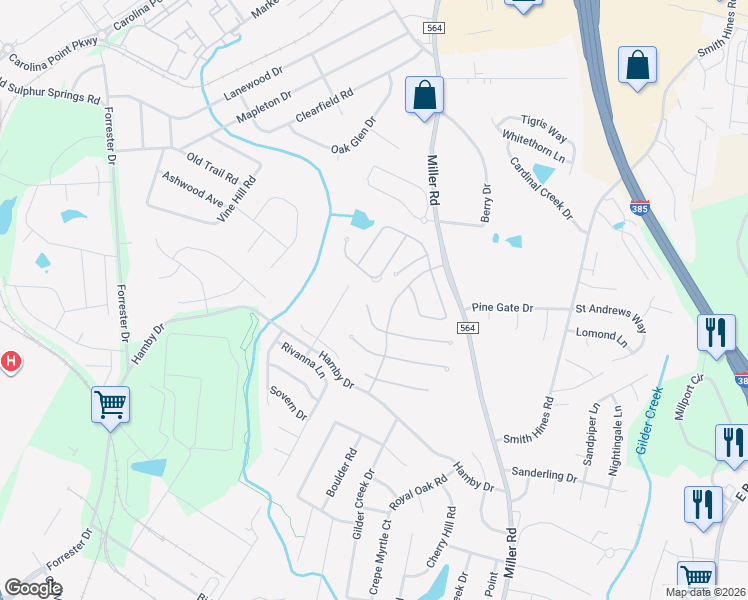 map of restaurants, bars, coffee shops, grocery stores, and more near 14 Parkhaven Way in Greenville
