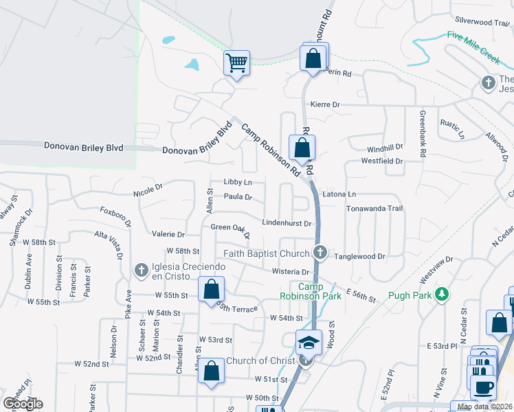 map of restaurants, bars, coffee shops, grocery stores, and more near 405 Paula Drive in North Little Rock