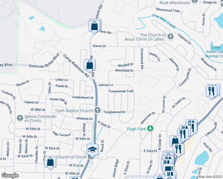 map of restaurants, bars, coffee shops, grocery stores, and more near 205 Tonawanda Trail in North Little Rock