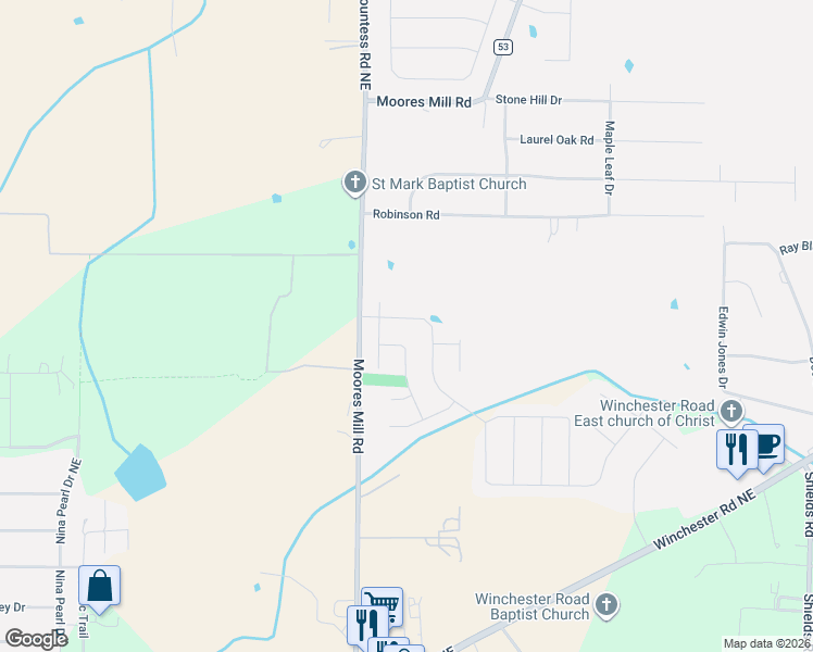 map of restaurants, bars, coffee shops, grocery stores, and more near 200 Oracle Circle in Huntsville