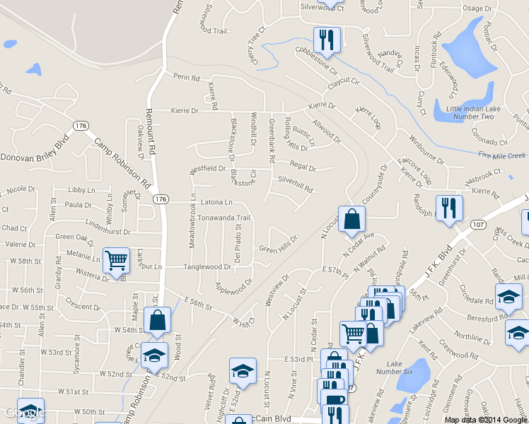 map of restaurants, bars, coffee shops, grocery stores, and more near 6101 Greenbank Road in North Little Rock