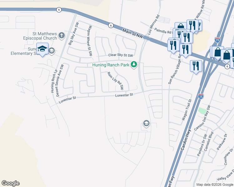 map of restaurants, bars, coffee shops, grocery stores, and more near 847 Blue Sage Avenue Southwest in Los Lunas