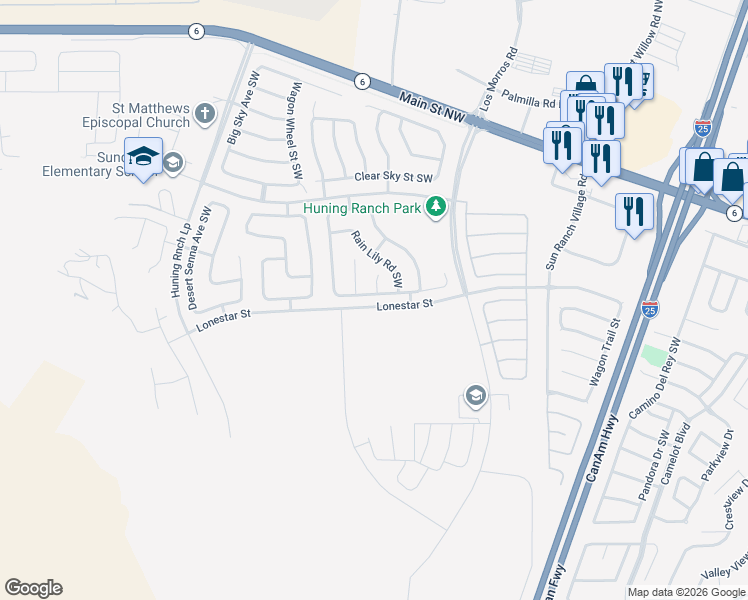 map of restaurants, bars, coffee shops, grocery stores, and more near 847 Blue Sage Avenue Southwest in Los Lunas